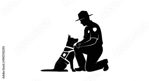Police Officer Kneeling With Service Dog, K9 Unit, Partnership, Loyalty, Protection