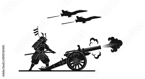 Samurai Warrior Fires Cannon at Fighter Jets: Historical and Modern Warfare Clash