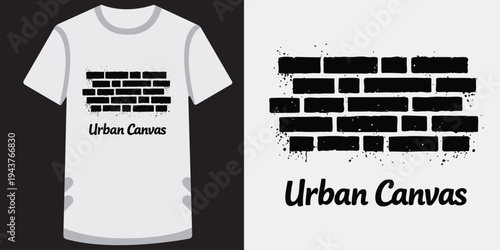 Creative white tshirt design featuring a stylized urban brick wall print with paint splatter effects perfect for streetwear and casual fashion