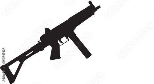 Assault rifle and handgun isolated on white background showing military style automatic weapons including AK-47 and M4 in a clean vector illustration