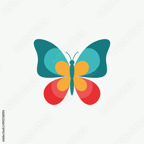 A symmetrical butterfly illustration with colorful, layered wing elements