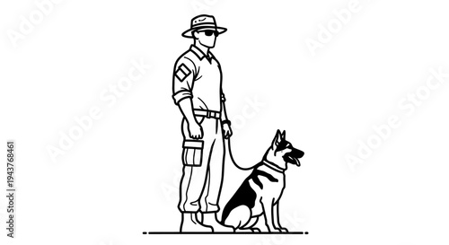 Security Guard with Police Dog on Duty, K9 Unit, Law Enforcement, Protection