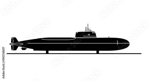Silhouette of a Submarine on a White Background