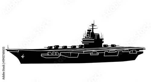 Silhouette of an Aircraft Carrier Ship on a White Background