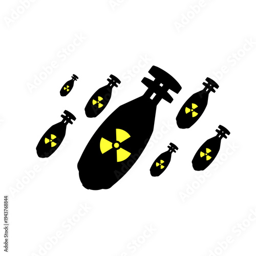 Atomic Nuclear Bomb Silhouettes with Radiation Warning Symbols
