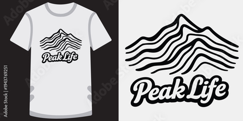 Modern minimalist tshirt design featuring abstract mountain waves and stylish typography text for outdoor adventure lifestyle and nature enthusiasts