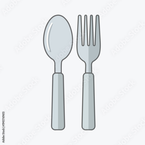 A pair of silverware utensils, spoon and fork, on a white background