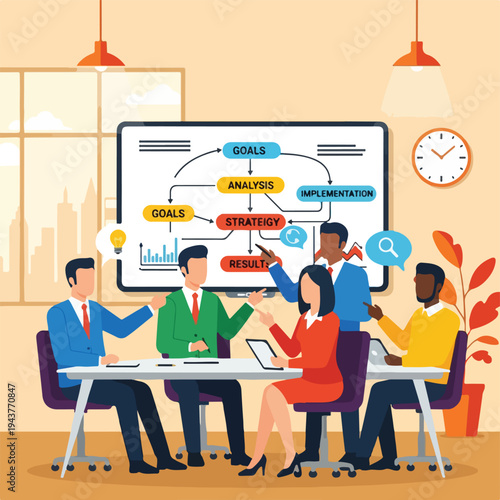 A team is having a strategy meeting around a table