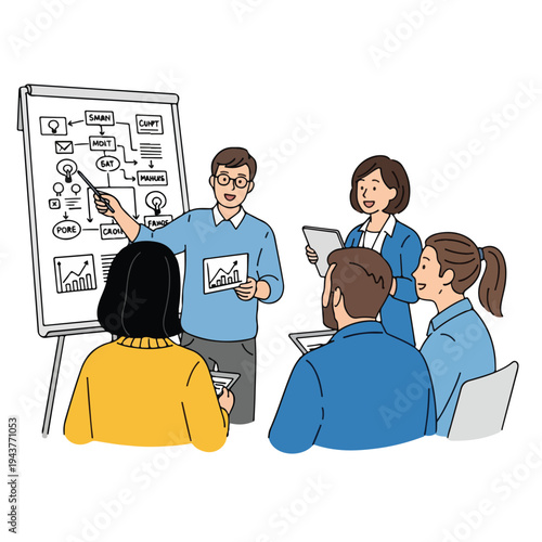 A team is listening to a presentation about business and strategy