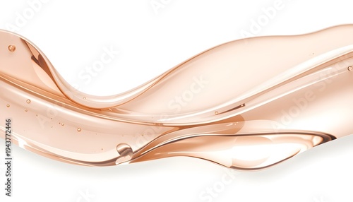 Macro close-up of a flowing transparent cosmetic gel wave with soft bubbles on a clean white background. Skincare texture concept for beauty products, hydration serum advertising, and cosmetic design.