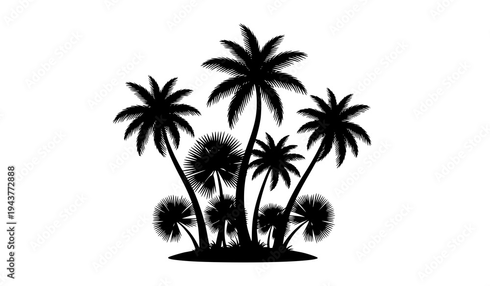 Fototapeta premium Decorative Tropical Palm Tree Silhouette Landscape Exotic Beach Nature Vector
