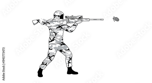 Sniper Aiming Rifle, Camouflage Suit, Military Action, Target Shooting, Outdoor Combat