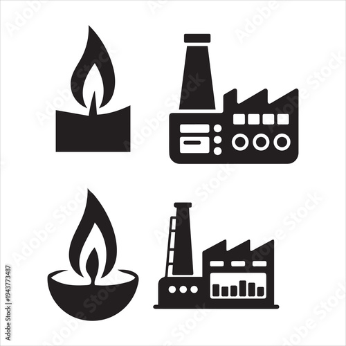 Oil and Gas Industry Outline Icons Set - Petroleum Sector Symbols