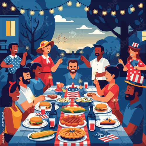 A vibrant, detailed illustration of a festive outdoor gathering