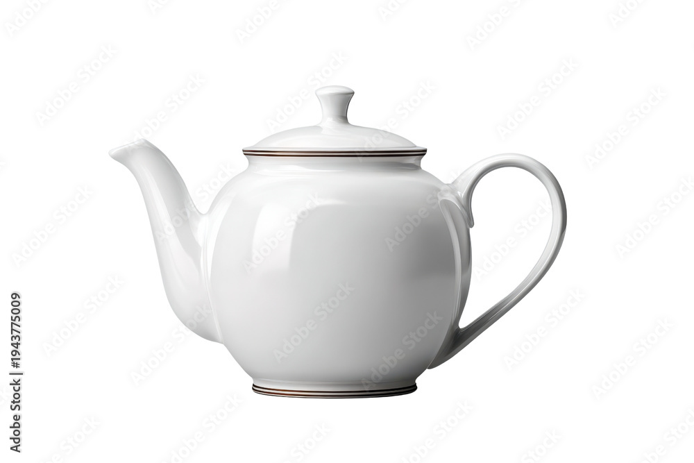 Obraz premium White ceramic teapot with gold trim on black background image, Isolated On White Background, Png Transparent