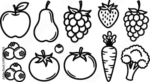 Set of 10 fruit and vegetable icons vector