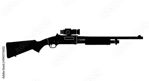 Tactical Shotgun with Scope Silhouette - Black and White Weapon Icon