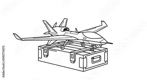 Unmanned Aerial Vehicle (UAV) Drone on a Transport Crate, Military Technology Illustration