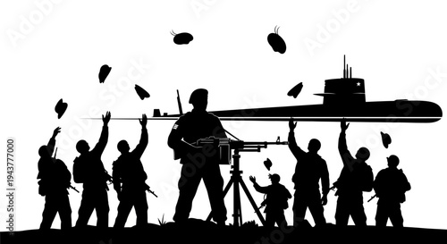 Soldiers Celebrate Victory with Submarine and Grenades