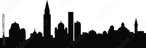 Silhouette city skyline with domes, spires, and modern skyscrapers showcasing diverse urban architecture for design, illustration, and planning concepts
