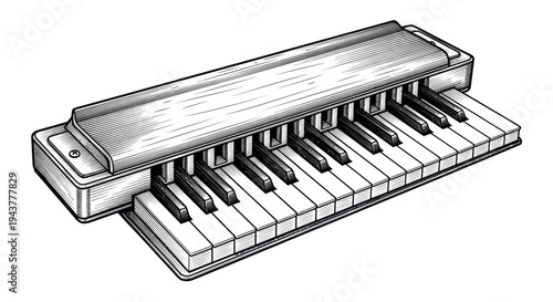 Vintage Melodica Keyboard Instrument - Retro Music Device Illustration