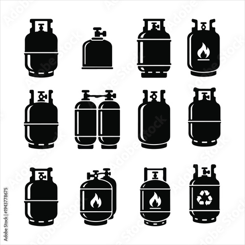 Gas Cylinder Silhouette Vector Set - Industrial & Domestic Tanks