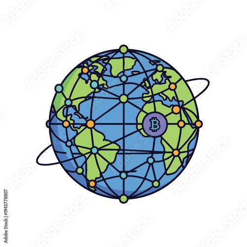 Networked globe with bitcoin symbol and global connections