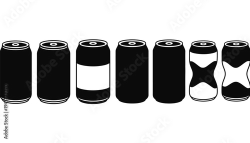 Soda can vector icons in black and white illustration style
