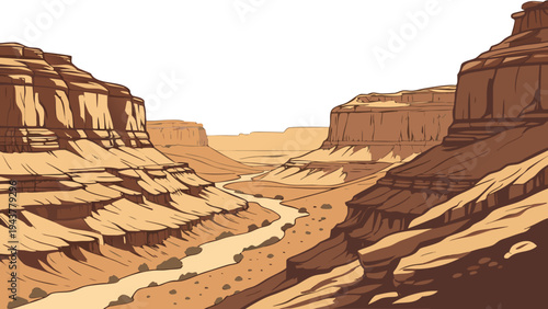 Desert Canyon Layered Rock Formations Flat Vector Illustration