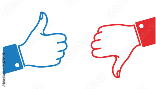 Thumbs up and thumbs down icons in blue and red colors
