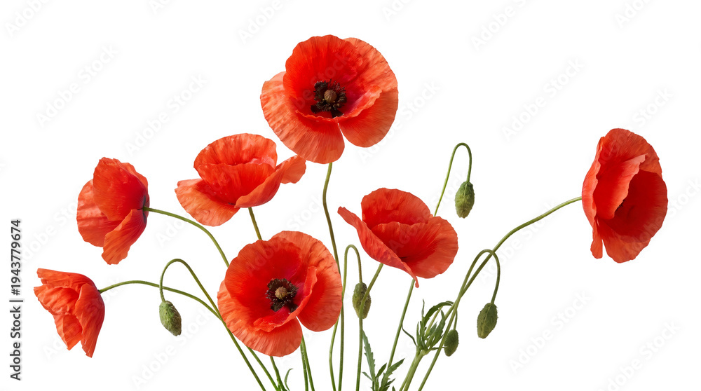 Fototapeta premium Red poppy flowers on white background