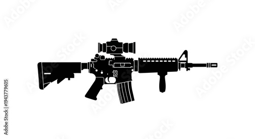 Assault Rifle Silhouette with Scope and Accessories