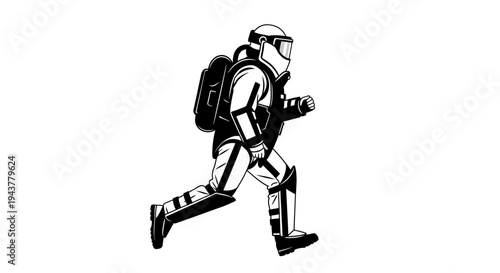 Astronaut Running with Jetpack, Sci-Fi Space Explorer in Motion, Futuristic Adventure