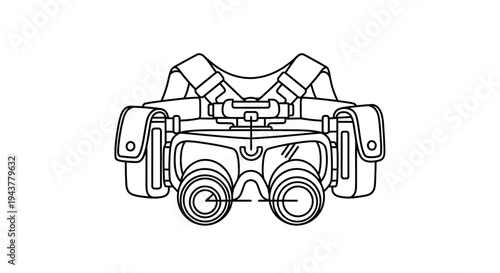 Binoculars Harness with Pouches - Line Art Illustration
