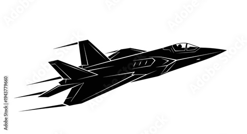 Black Stealth Fighter Jet in Flight, Modern Military Aircraft Silhouette, Speed and Power