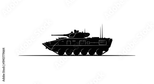 Black silhouette of a modern armored personnel carrier on a white background