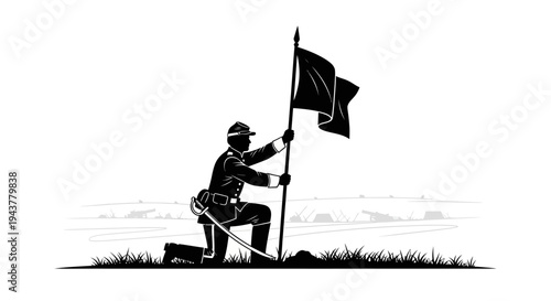 Civil War Soldier Planting Flag on Battlefield