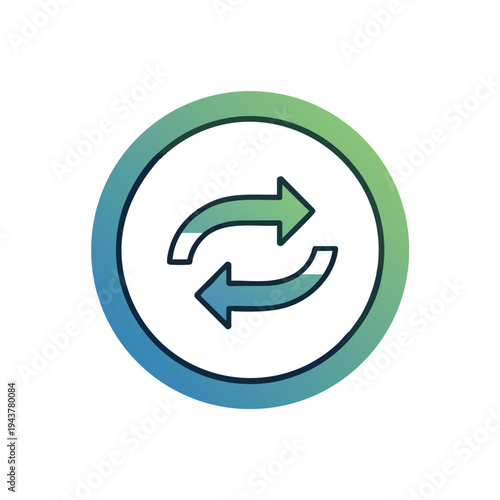 Circular icon with gradient blue-green border and two opposing arrows