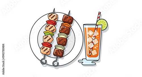 Vector illustration of skewers and cocktail