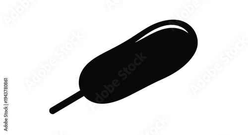 A stark black silhouette of a corn dog on a white background silhouette