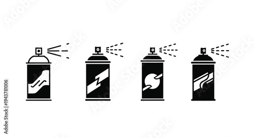 Spray paint cans in sequence showing artistic progression silhouette