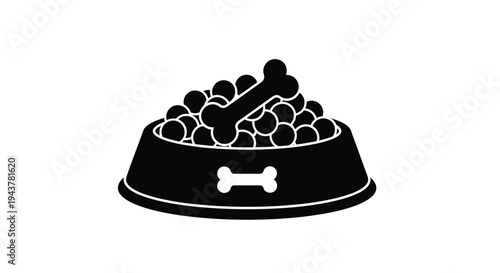 A black silhouette of a pet food bowl filled with kibble
