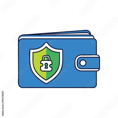 A blue wallet icon with a green and yellow shield showing a padlock