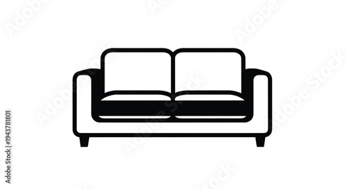 Simple black outline of a modern two seater sofa silhouette