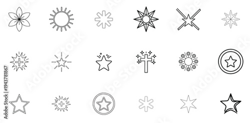 Minimalist Line Bundle of Various Stars Suns and Floral Symbol minimalist line star symbols