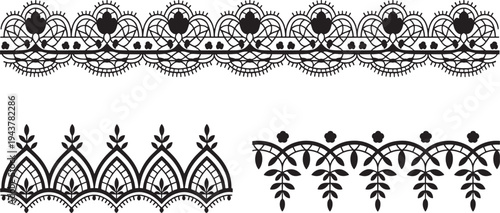 Intricate lace borders, ornate designs black and white patterns elegant trim