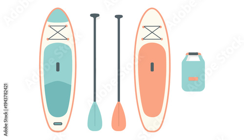 Stand up paddle board vector illustration with colorful design elements