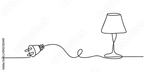Plant with a plug in continuous one line art style. Green energy concept. Simple vector, Continuous line art green energy plug concept, Clean Energy. Hand drawn. Editable Icon, Eco-Friendly.