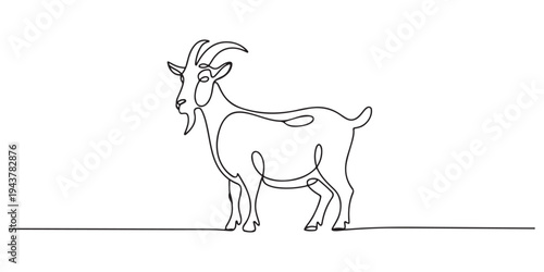 Continuous Line Art Three Goat Poses Farm Illustration, Goat One continuous line drawing vector, Continuous one line drawing of a goat with a pointed beard and horns, representing endurance