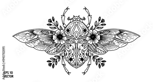 Ornate beetle with floral decoration vector illustration insect design EPS 10